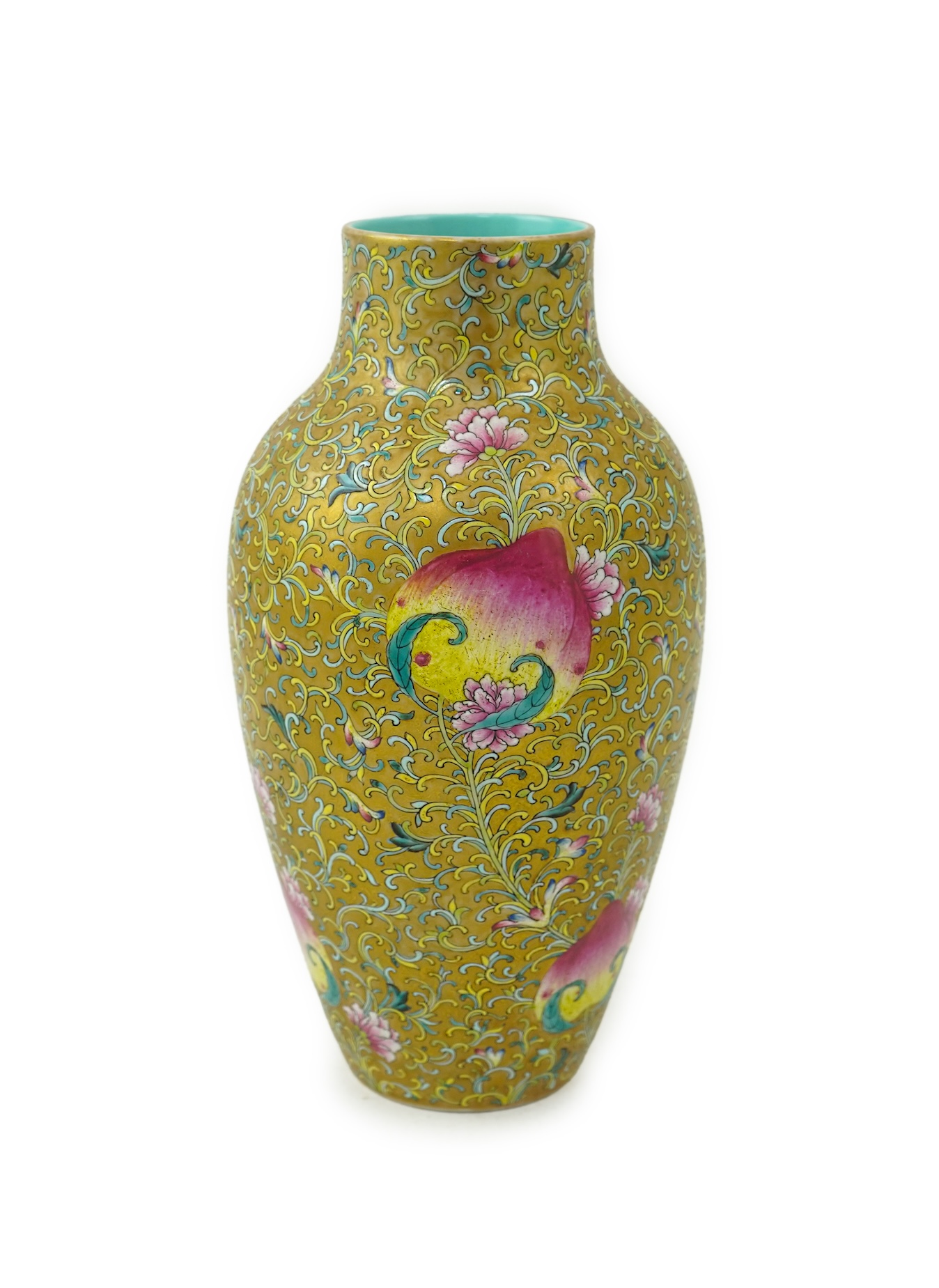 A Chinese famille rose ‘ six peach’ vase, probably early 20th century